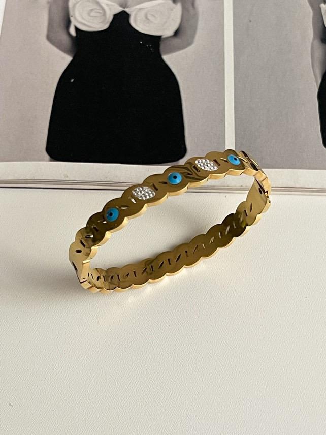 Çelik Gold Nazar Boncuklu Kelepçe Bileklik 
