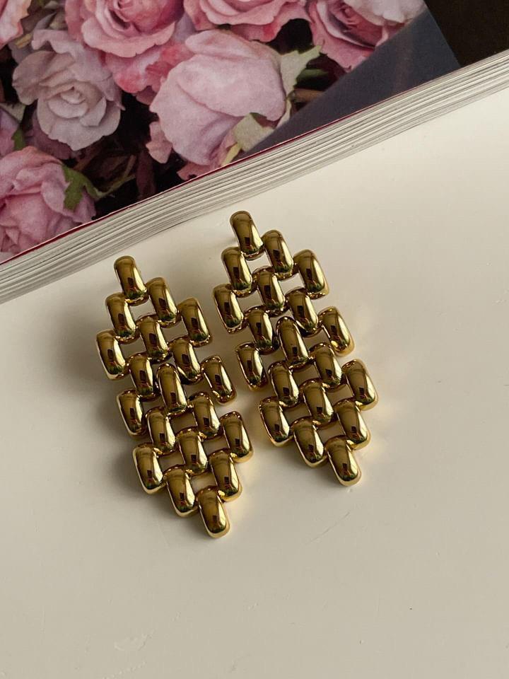 Çelik Gold Örgü Küpe (4.5 Cm)