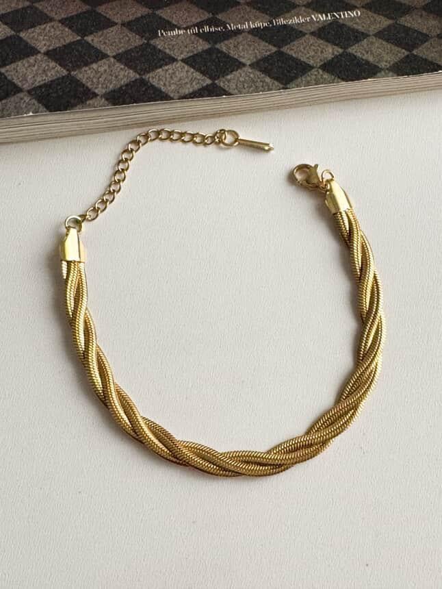 Çelik Gold Örgü Snake Bileklik (22 Cm)