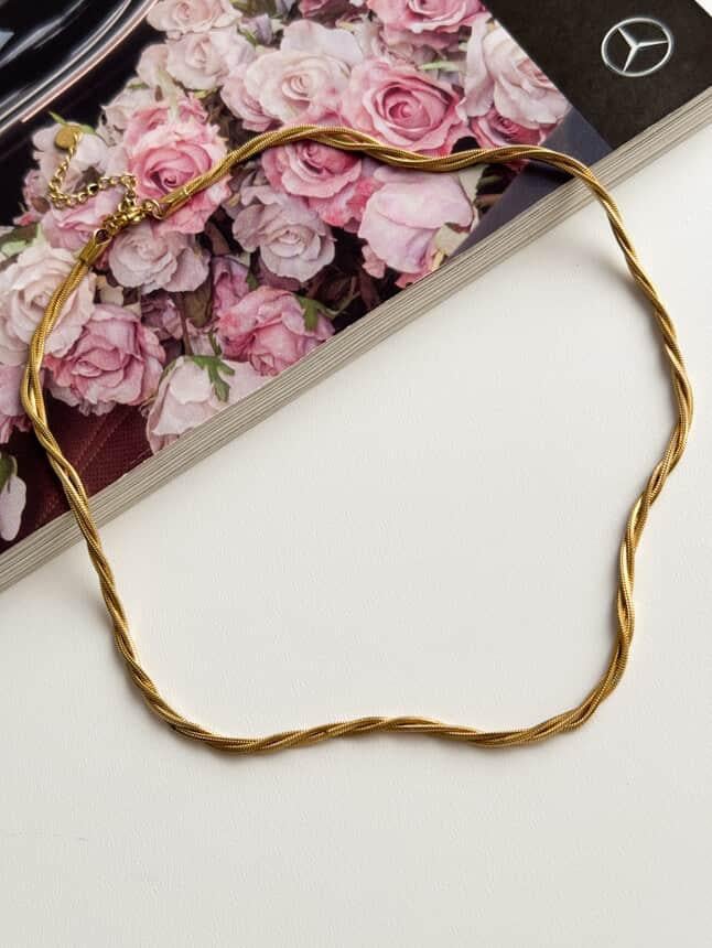 Çelik Gold Örgü Snake Örgü Kolye (44 Cm)