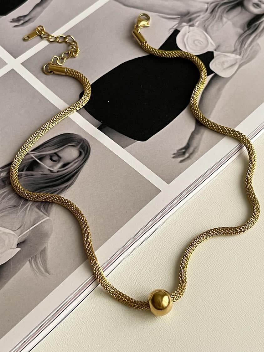 Çelik Gold Örgü Topçuklu Kolye (45 Cm)