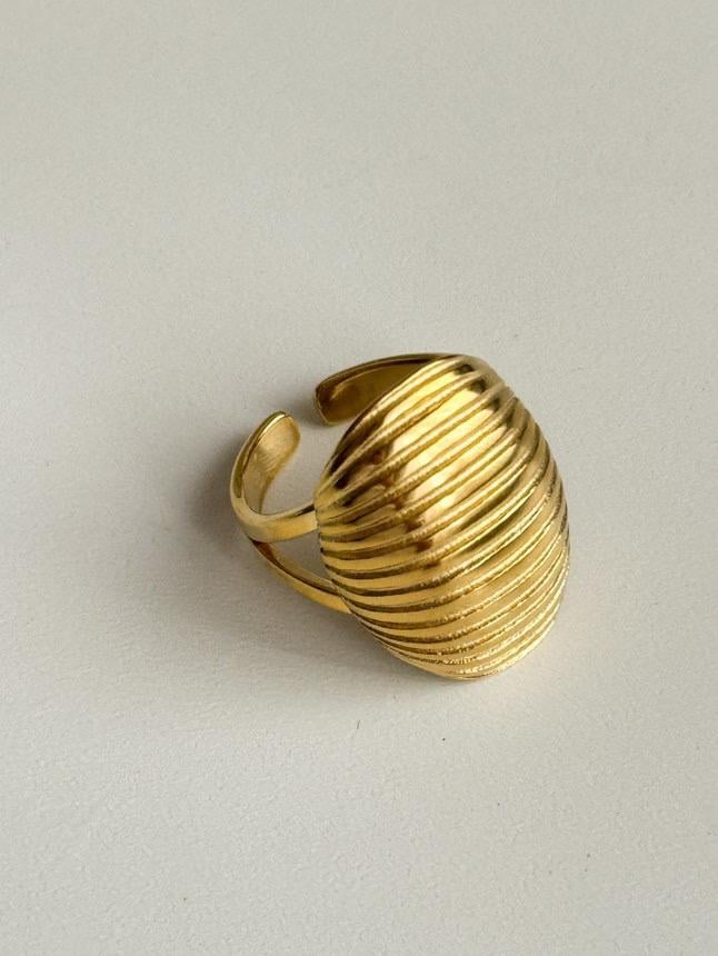 Çelik Gold Oval Midye Numaralı Yüzük (18 Numara)