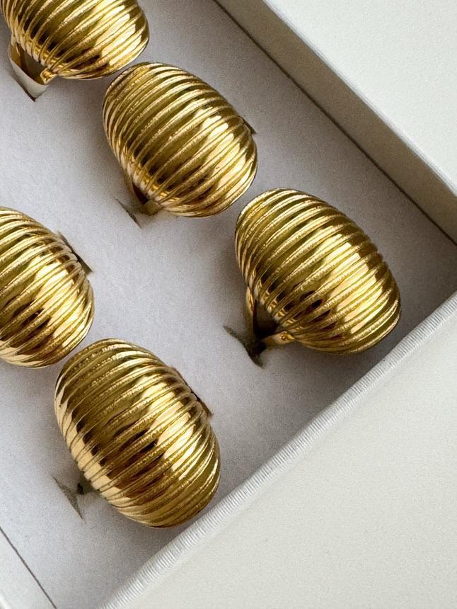 Çelik Gold Oval Midye Numaralı Yüzük (17 Numara)