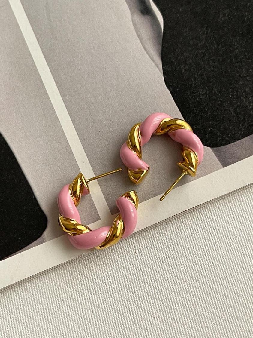 Çelik Gold Pembe Mineli Burgu Summer Küpe (2.20 Cm)
