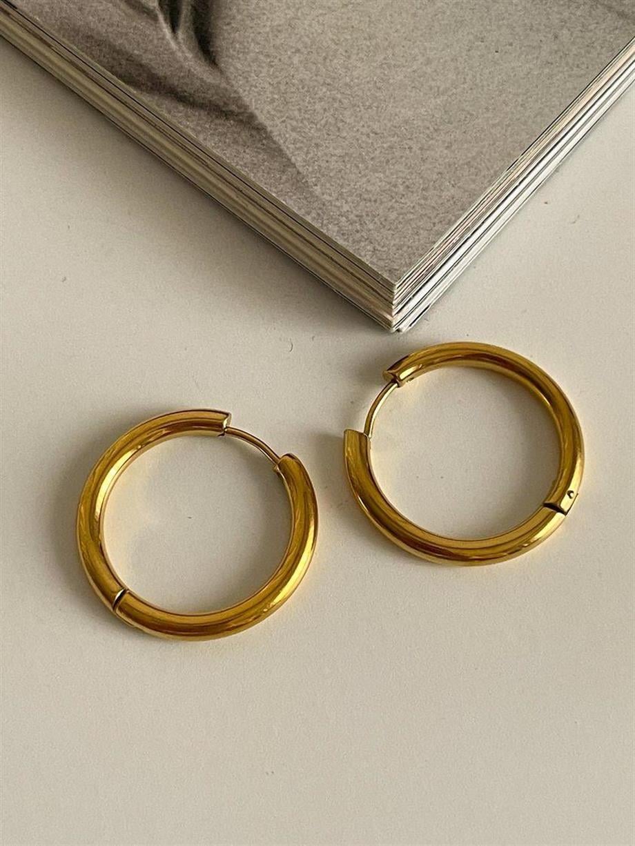 Çelik Gold Pera Halka Küpe 6 Numara (2.5 Cm)