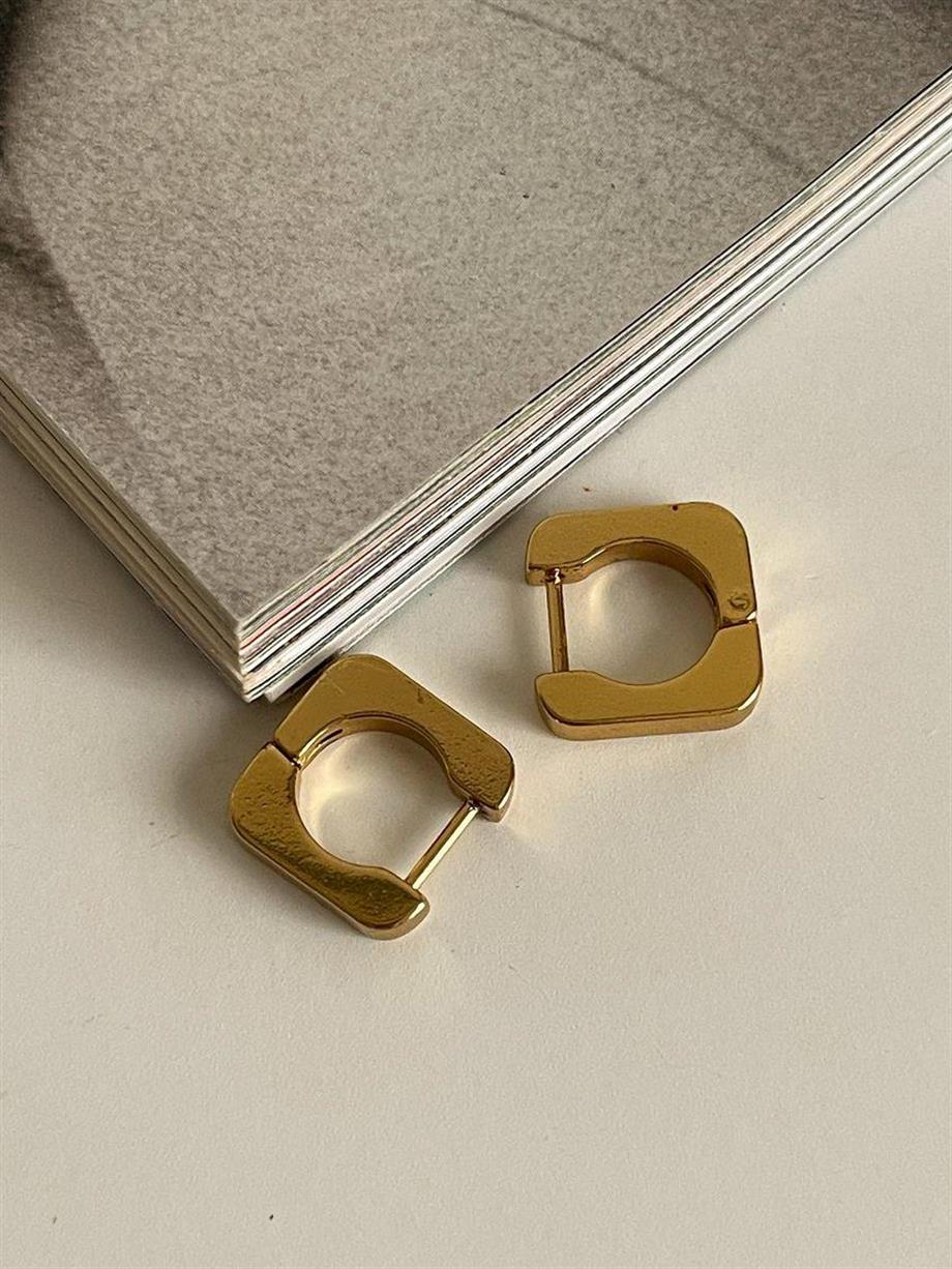 Çelik Gold Pera Kare Küpe 9 Numara (1.20 Cm)