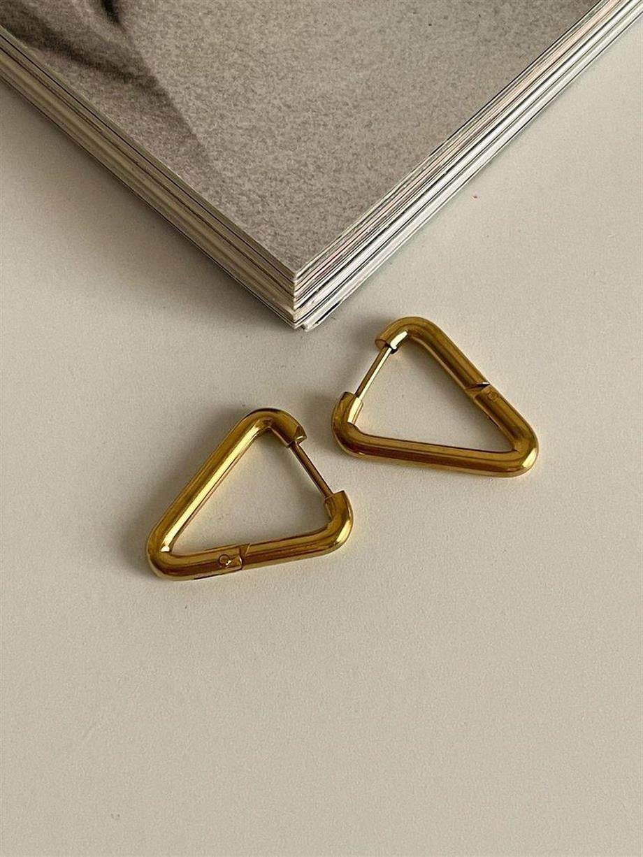 Çelik Gold Pera Üçgen Küpe 8 Numara (1.80 Cm)