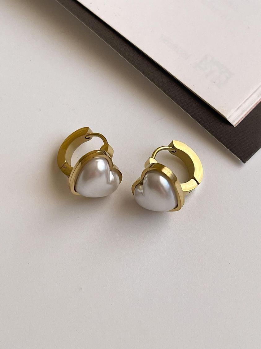 Çelik Gold Renk Beyaz Sedefli Küpe (1 Cm)