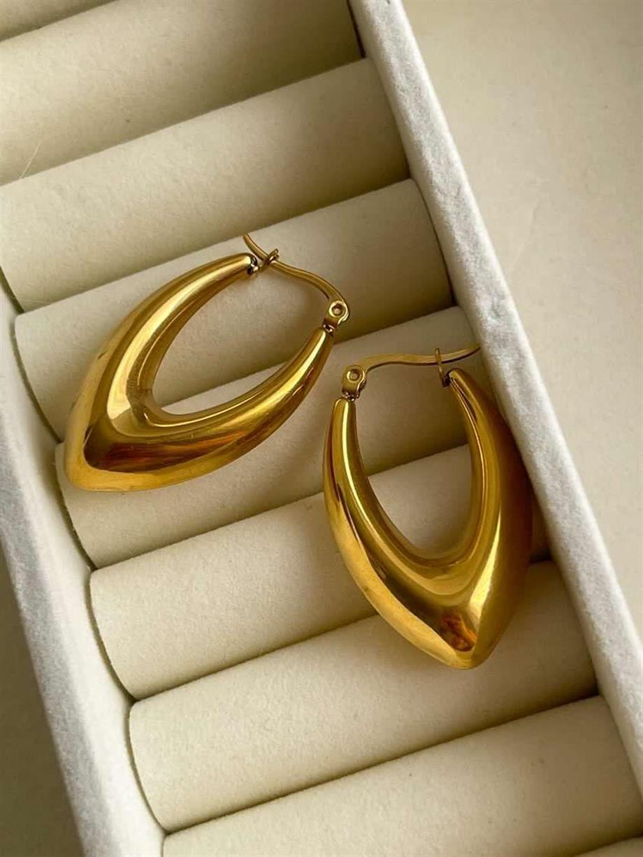 Çelik Gold Renk Mekik Küpe (3.5 Cm)