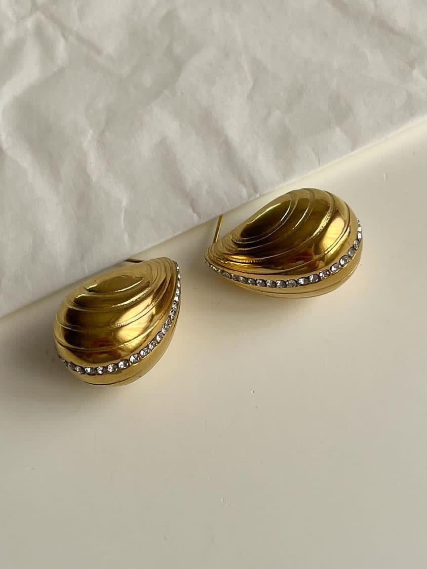 Çelik Gold Renk Zirkon Taşlı Botega Küpe (2. Cm)
