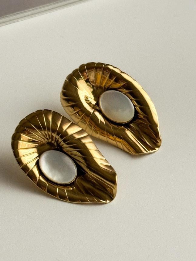 Çelik Gold Sedefli Midye Küpe (4 Cm)