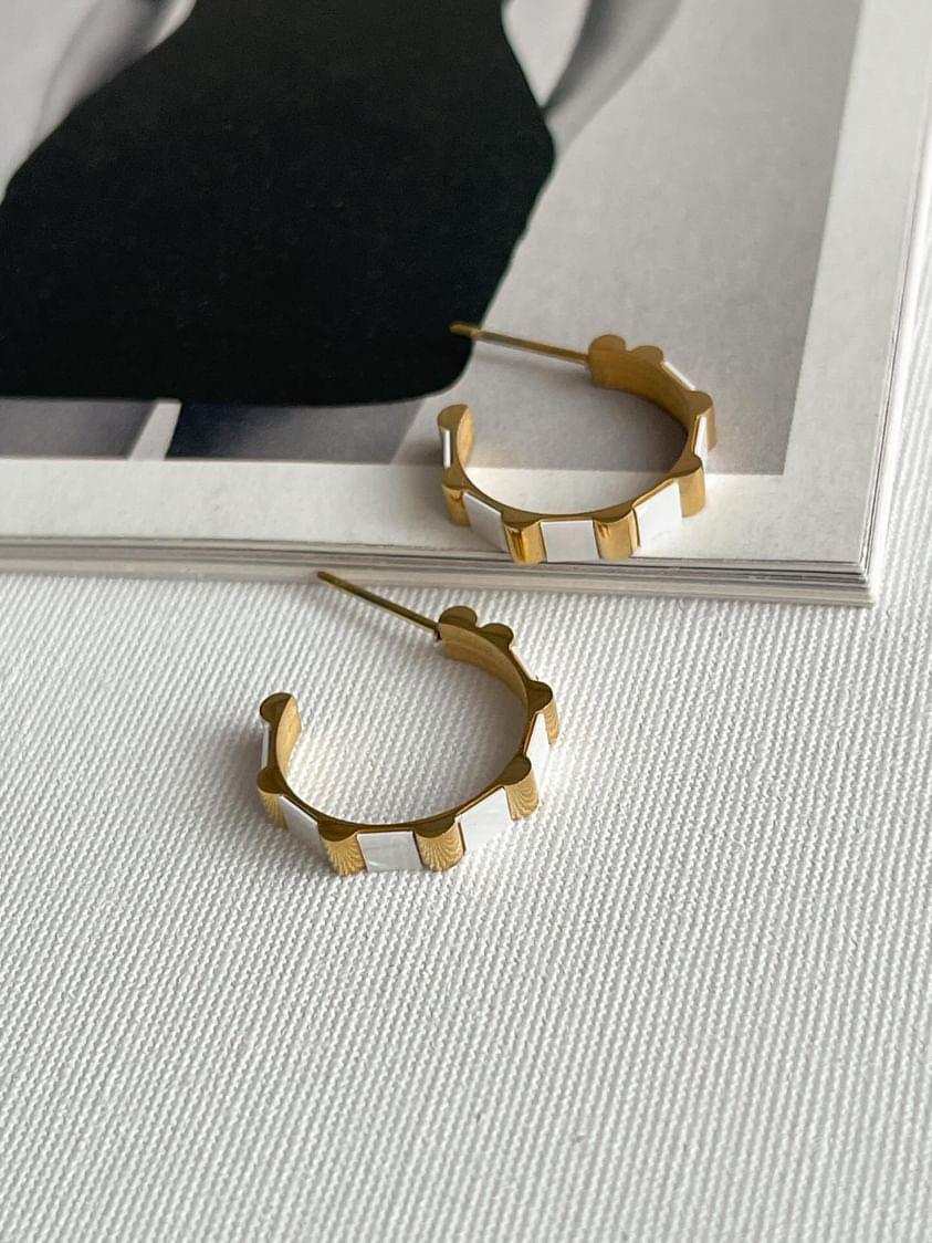 Çelik Gold Sedefli Minimal Küpe (1.60 Cm)