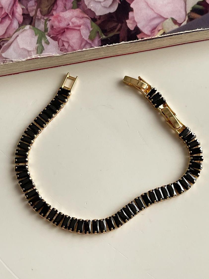 Çelik Gold Siyah Baget Taşlı Bileklik (20 Cm)