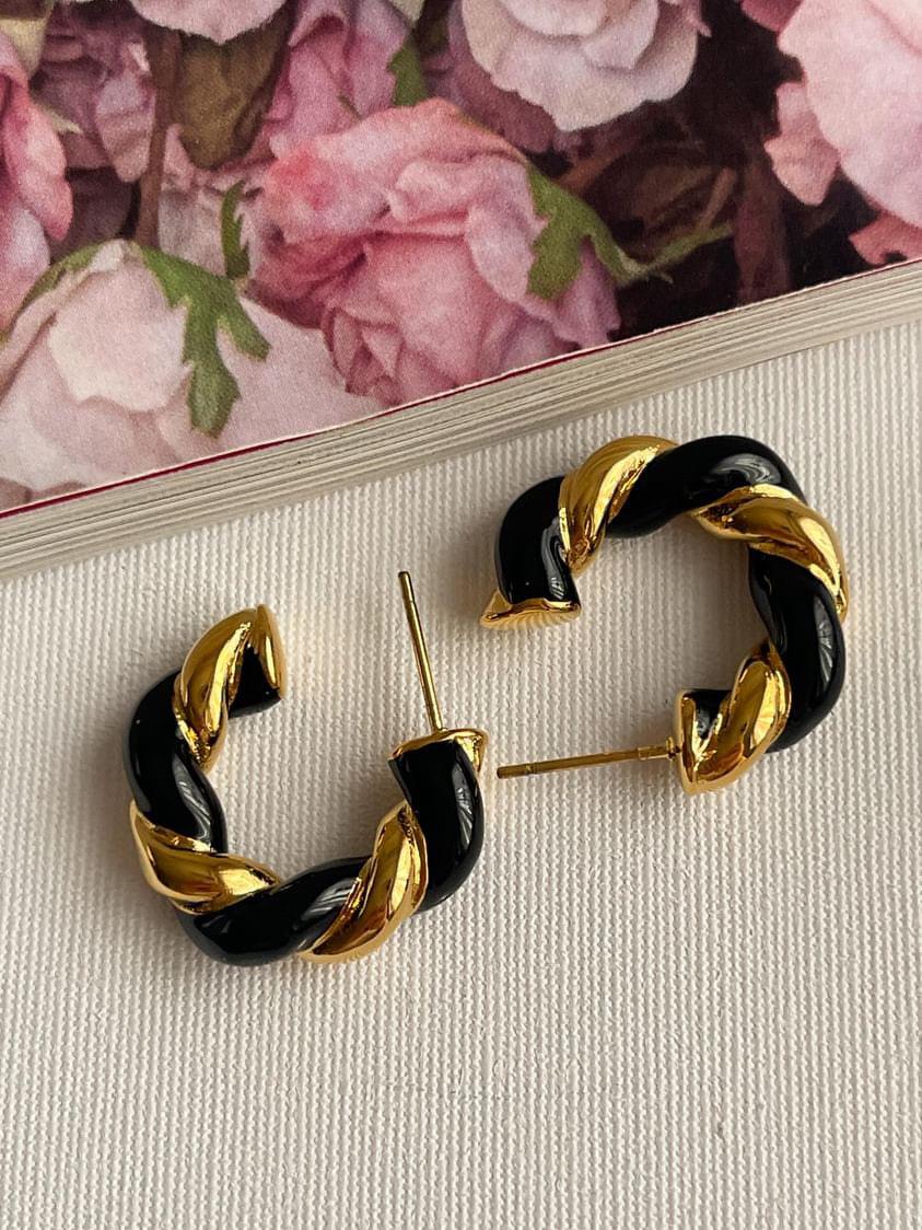 Çelik Gold Siyah Mineli Burgu Summer Küpe (2.10 Cm)