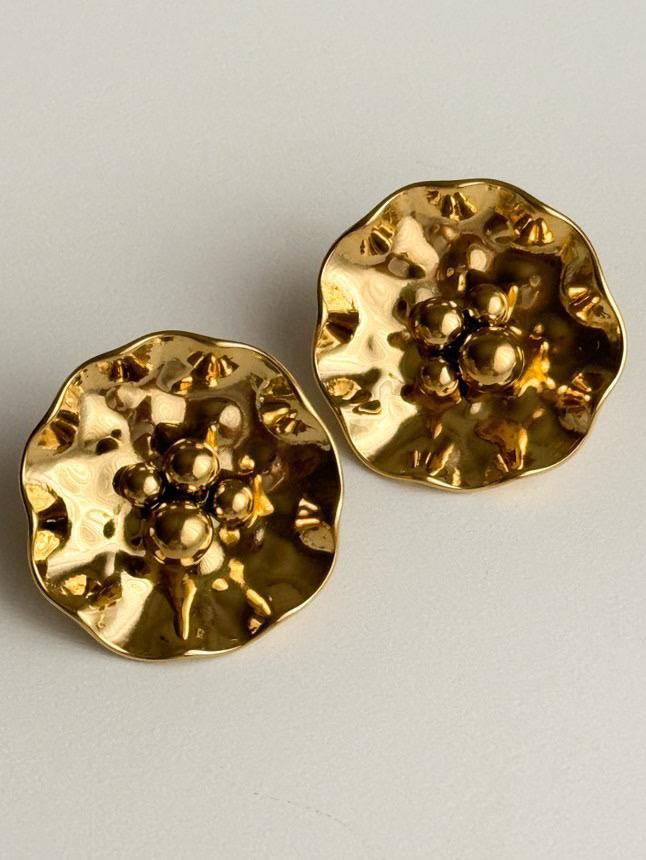 Çelik Gold Topçuklu Çiçek Küpe (2.70 Cm)