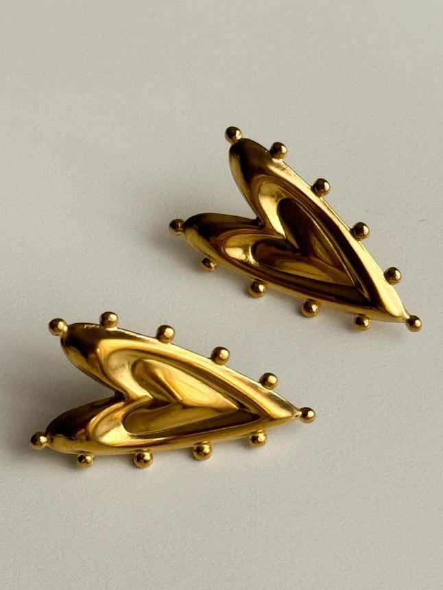 Çelik Gold Topçuklu Kalp Küpe (3 Cm)