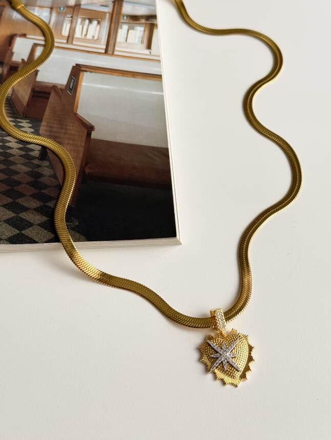 Çelik Gold Uzun Kalpli İtalyan Kolye (67 Cm)