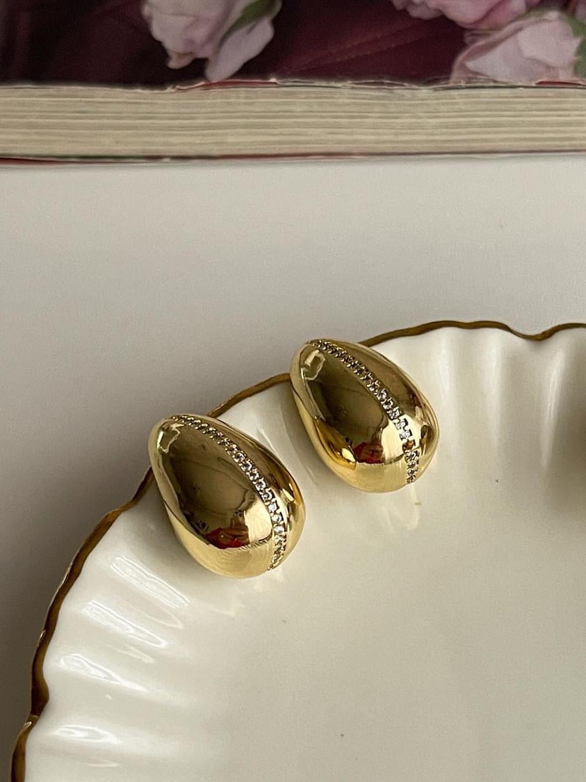 Çelik Gold Zirkon Taşlı Botega Damla Küpe (2 Cm)