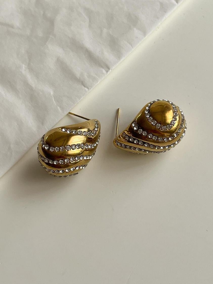 Çelik Gold Zirkon Taşlı Botega Küpe (2.5 Cm)