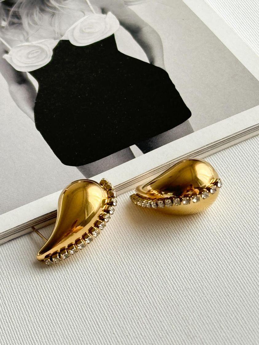 Çelik Gold Zirkon Taşlı Bottega Küpe (2.90 Cm)