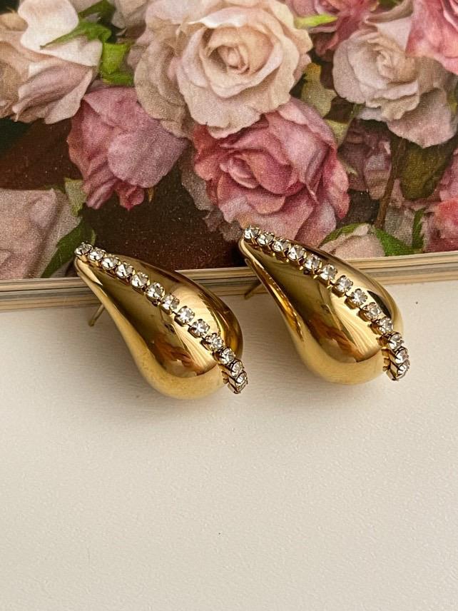 Çelik Gold Zirkon Taşlı Bottega Küpe (2.5 Cm)