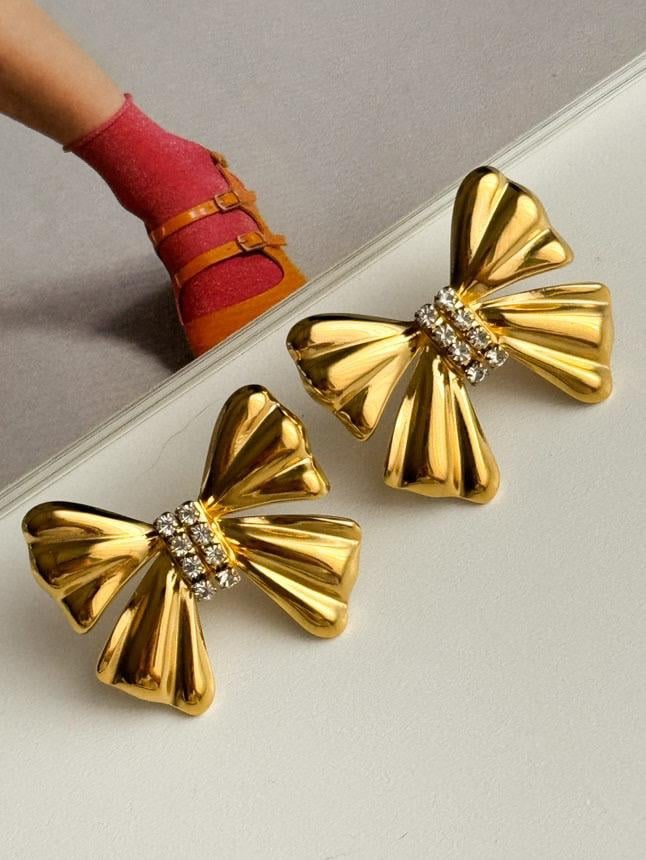 Çelik Gold Zirkon Taşlı Fiyonk Küpe (2 Cm)