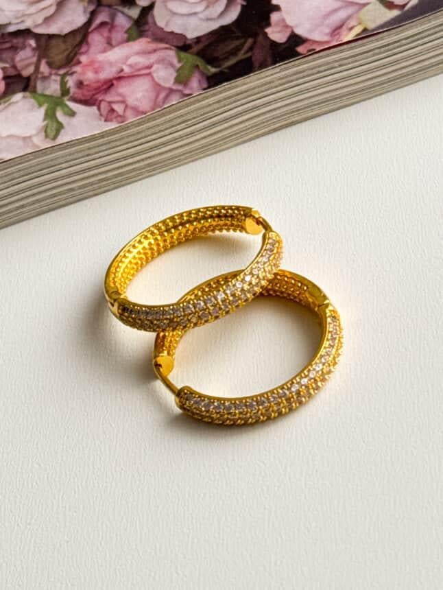 Çelik Gold Zirkon Taşlı Halka Küpe (2.60 Cm)