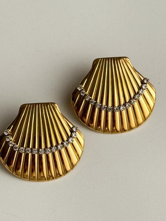 Çelik Gold Zirkon Taşlı İstiridye Küpe (2.90 Cm) 