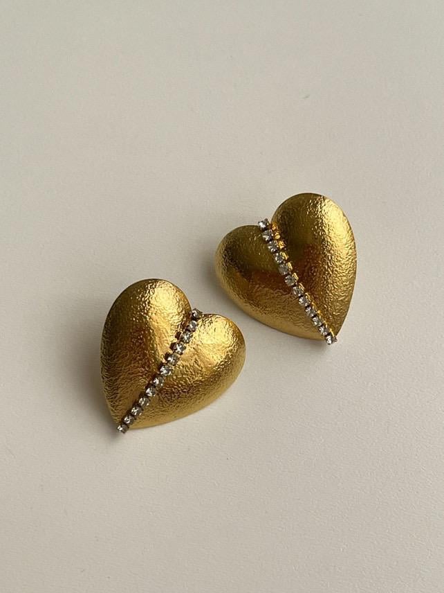 Çelik Gold Zirkon Taşlı Kalp Küpe (2.70 Cm)