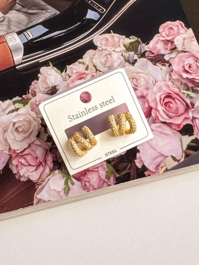 Çelik Gold Zirkon Taşlı Küpe (1 Cm)
