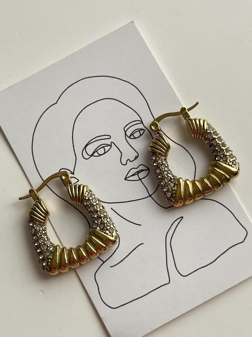 Çelik Gold Zirkon Taşlı Midye Küpe (2.5 Cm)
