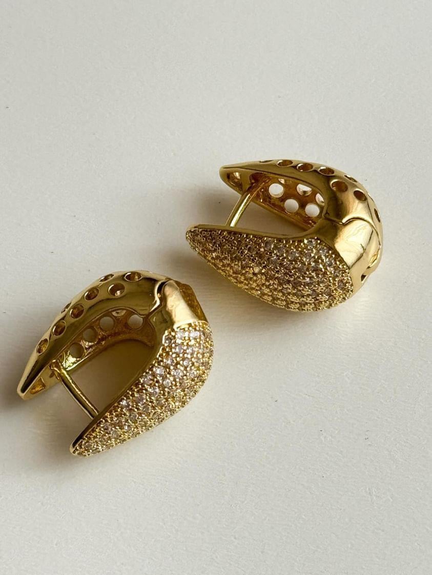 Çelik Gold Zirkon Taşlı Vip Küpe (1.60 Cm)