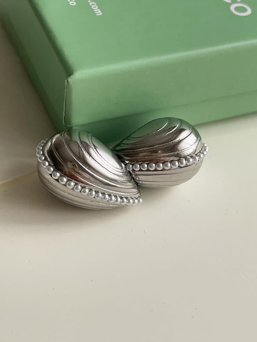 Çelik Gümüş Renk İncili Botega Küpe (2.5 Cm)
