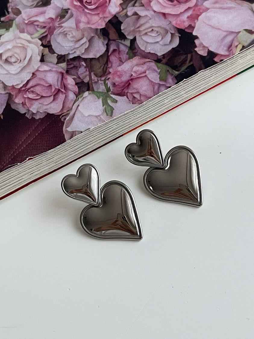 Çelik Gümüş Renk Kalp Küpe (3 Cm)