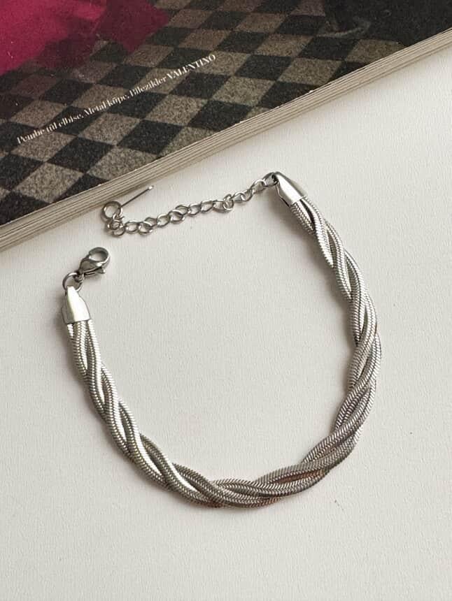 Çelik Gümüş Renk Örgü Snake Bileklik (22 Cm)