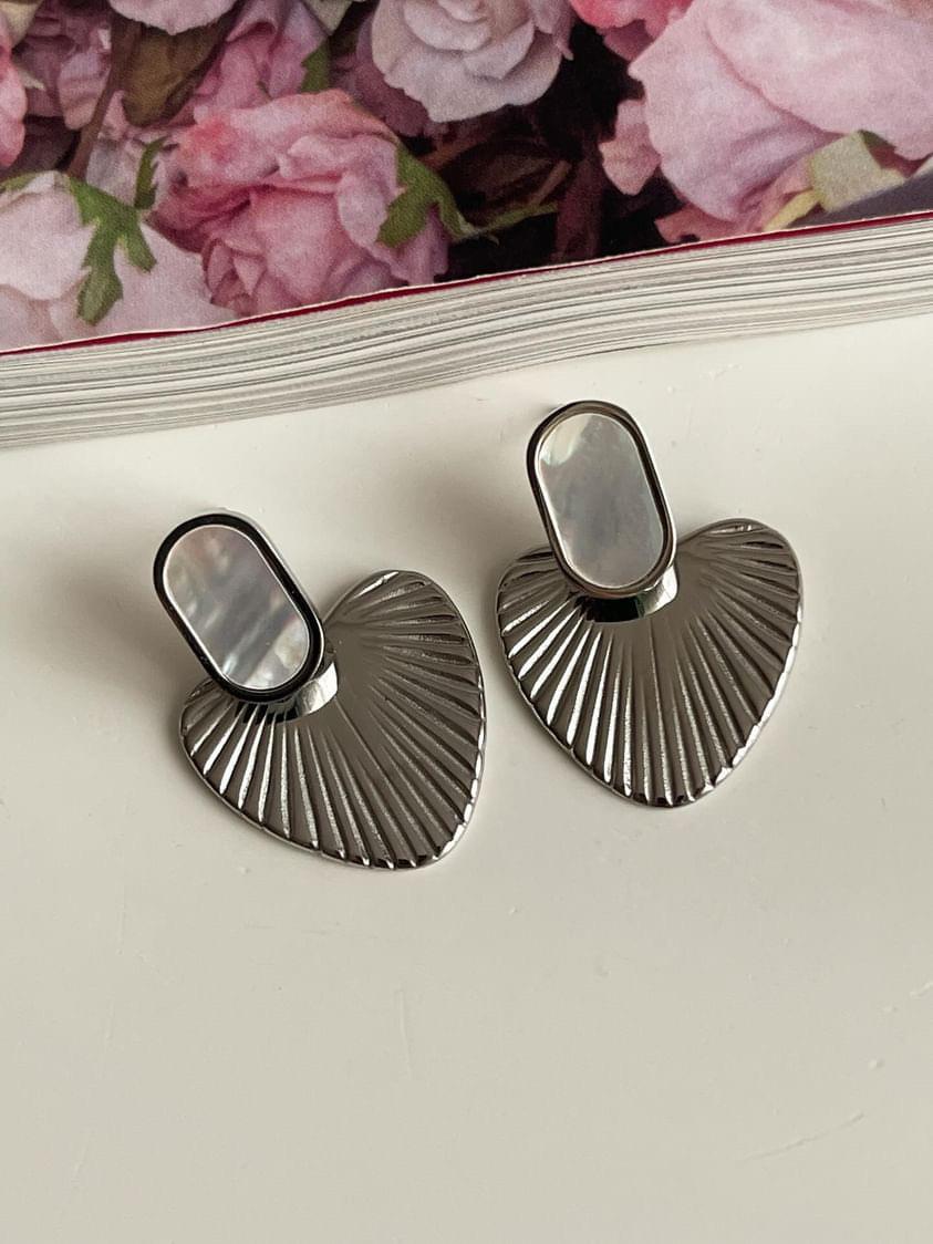 Çelik Gümüş Renk Sedefli Vintage Diva Küpe (2.90 Cm)