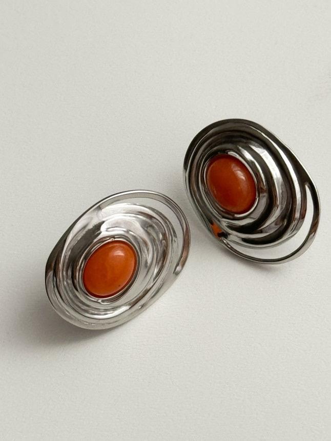 Çelik Gümüş Renk Tarçın Taşlı Küpe (2.5 Cm)