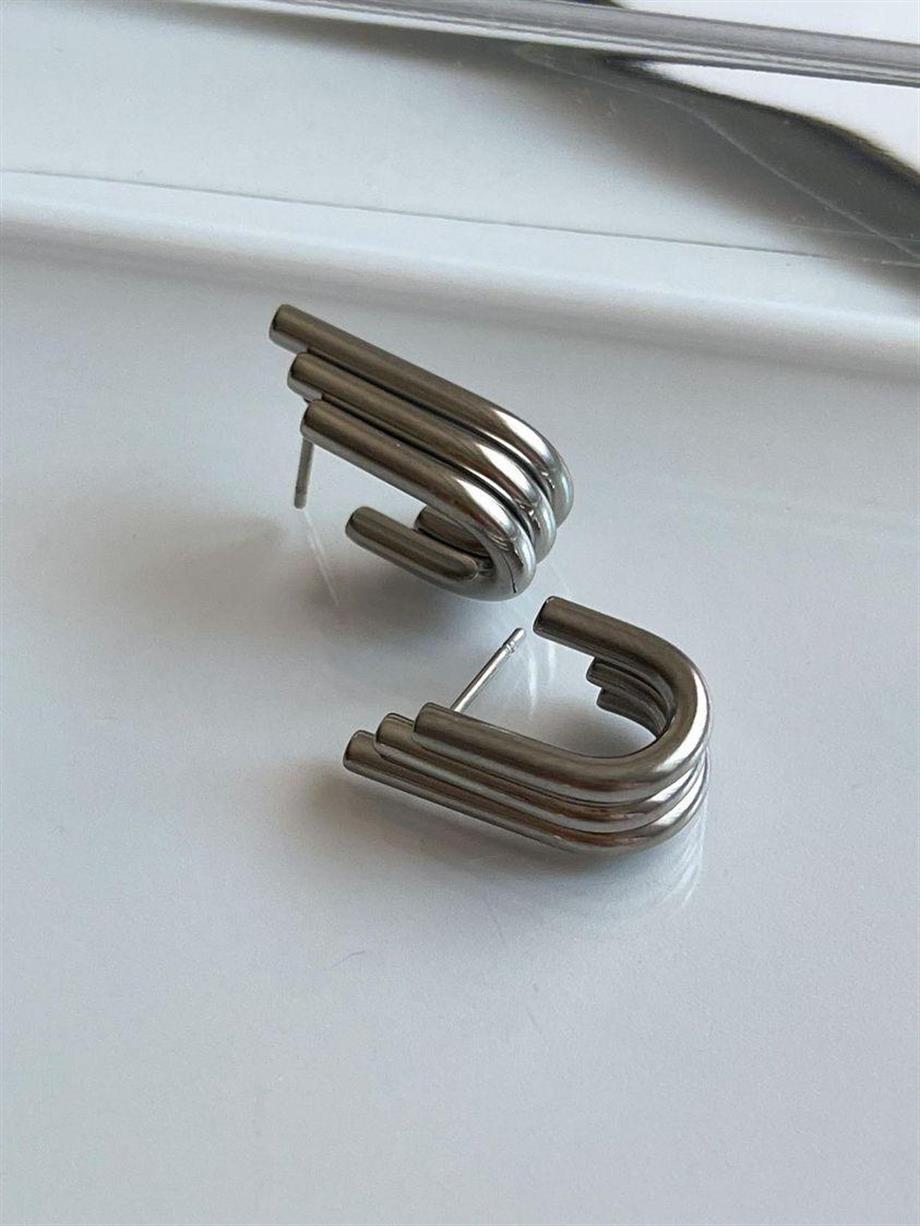 Çelik Gümüş Renk Üçlü Steel Küpe (1.80 Cm)
