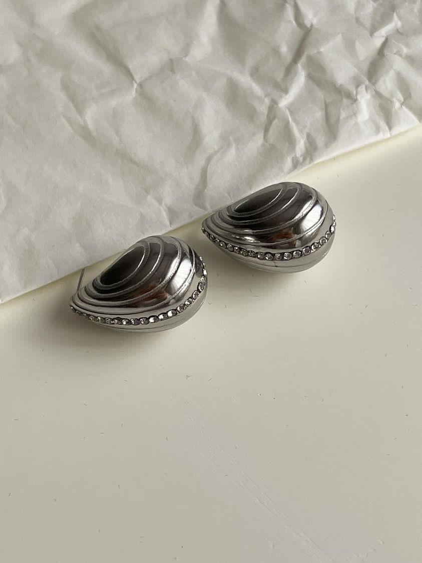 Çelik Gümüş Renk Zirkon Taşlı Botega Küpe (2.5 Cm)