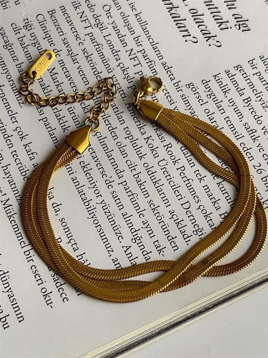 Çelik İtalyan Zincir Üçlü Birleşik Kombin Bileklik (23 Cm)
