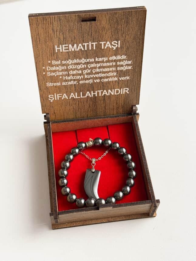 Doğal Hematit Kolye Ve Bileklik Gümüş Renk Takım