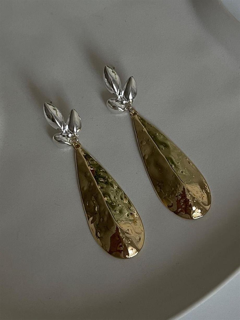 Gold Gümüş Kombinli Küpe (6.5 Cm)