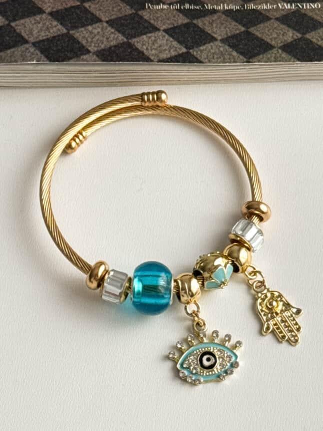 Gold Pandora Göz Detaylı Kelepçe Bileklik