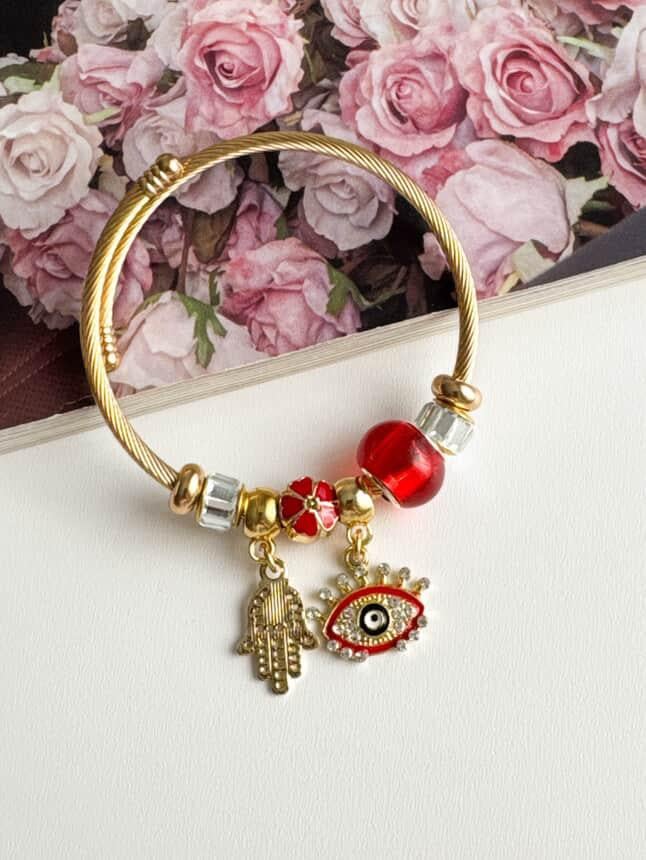 Gold Pandora Kırmızı Göz Kelepçe Bileklik 