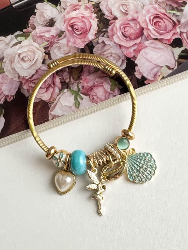 Gold Pandora Mavi İncili Kelepçe Bileklik 