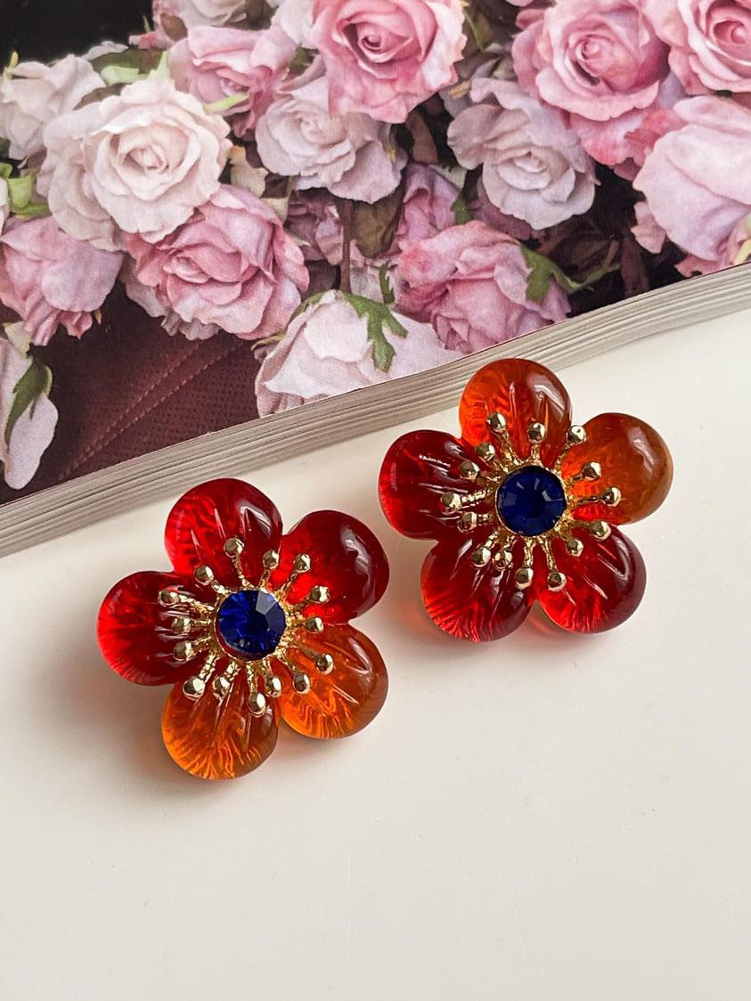 Kırmızı Renk Reçine Summer Çiçek Küpe (3.5 Cm)