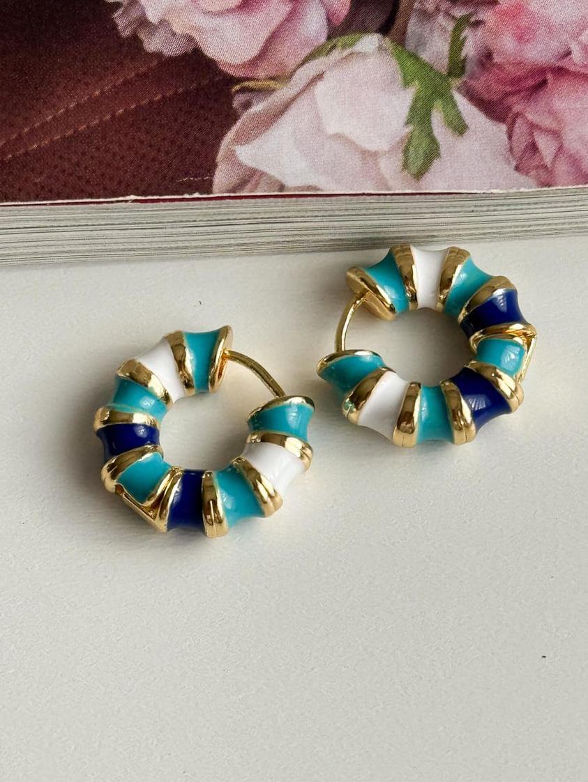 Mavi Beyaz Kombinli Mineli Summer Küpe (1.5 Cm)