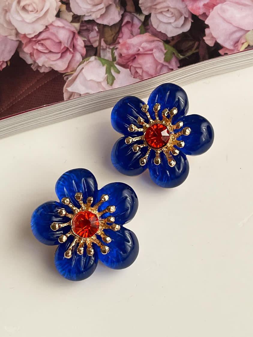 Mavi Reçine Çiçek Summer Küpe (3.5 Cm)