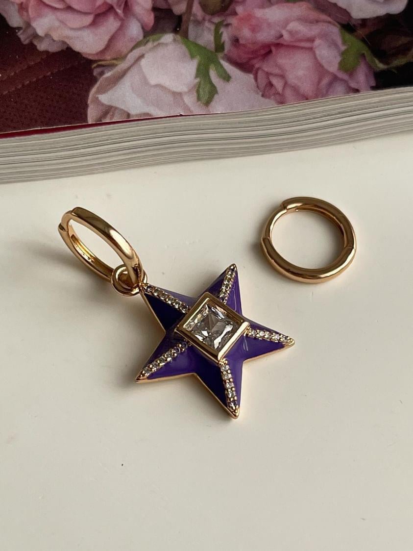 Mor Mineli Yıldız Küpe (3.5 Cm)