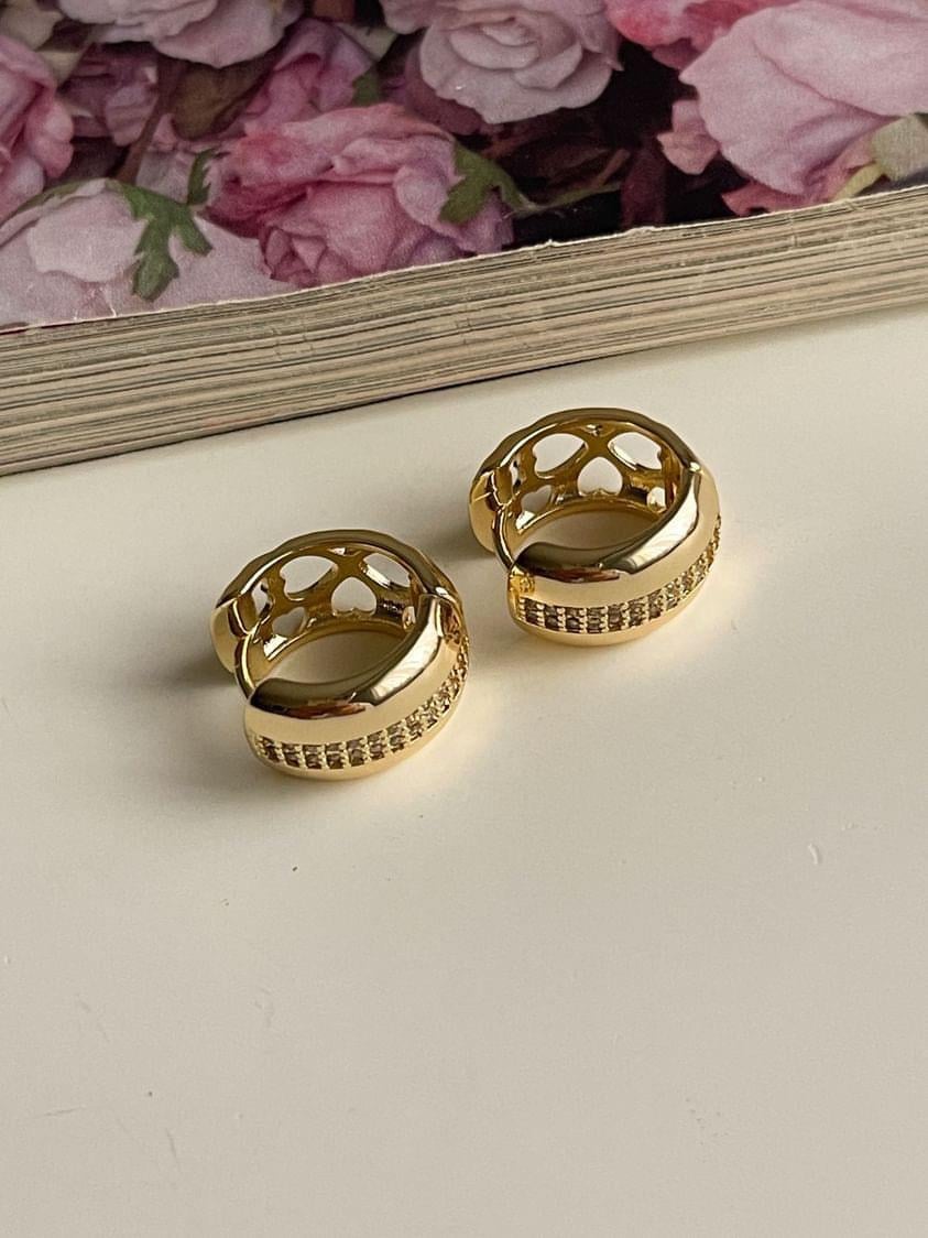 Özel Kaplama Gold Beyaz Zirkon Taşlı Luna Küpe (1.90 Cm)
